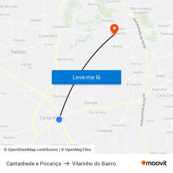 Cantanhede e Pocariça to Vilarinho do Bairro map