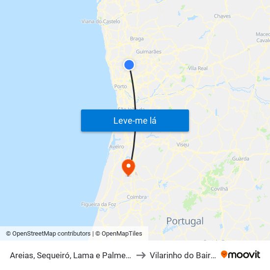 Areias, Sequeiró, Lama e Palmeira to Vilarinho do Bairro map