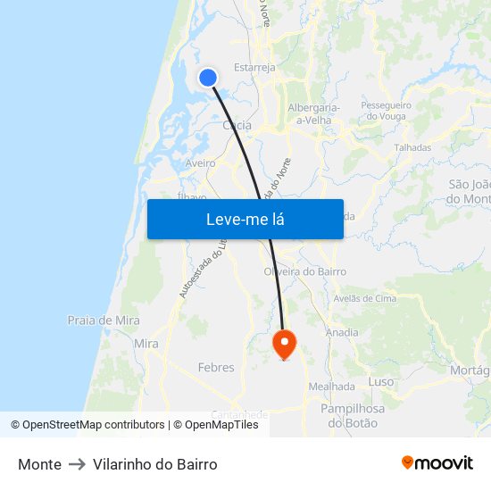 Monte to Vilarinho do Bairro map