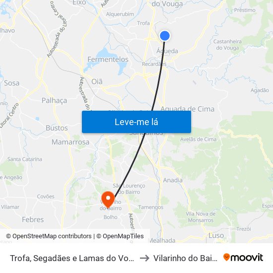 Trofa, Segadães e Lamas do Vouga to Vilarinho do Bairro map