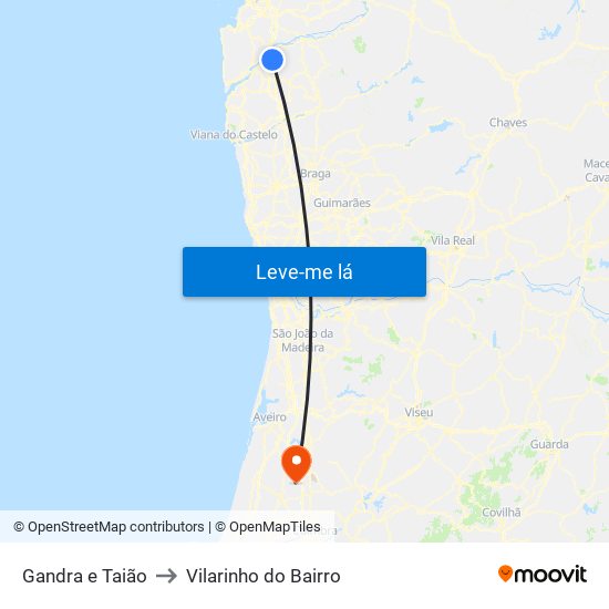 Gandra e Taião to Vilarinho do Bairro map