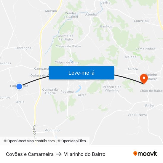 Covões e Camarneira to Vilarinho do Bairro map