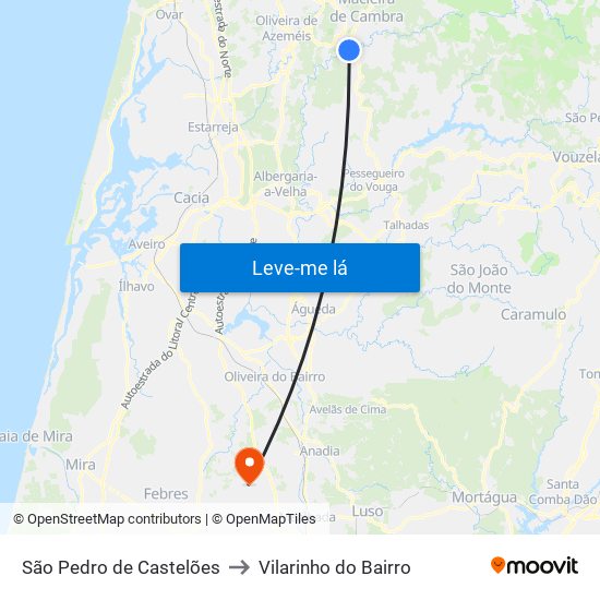 São Pedro de Castelões to Vilarinho do Bairro map