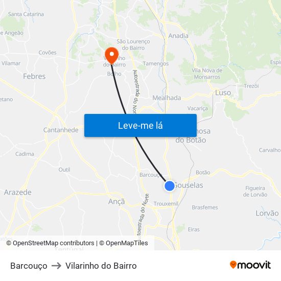Barcouço to Vilarinho do Bairro map