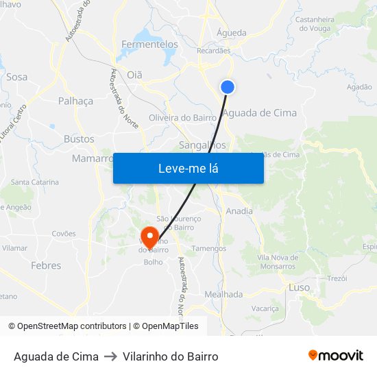 Aguada de Cima to Vilarinho do Bairro map