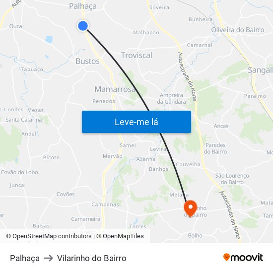 Palhaça to Vilarinho do Bairro map