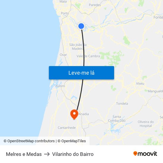 Melres e Medas to Vilarinho do Bairro map