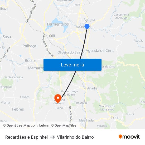 Recardães e Espinhel to Vilarinho do Bairro map