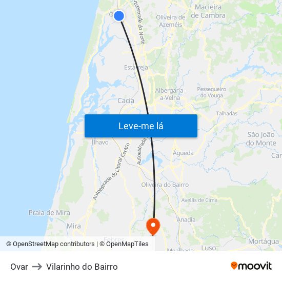 Ovar to Vilarinho do Bairro map