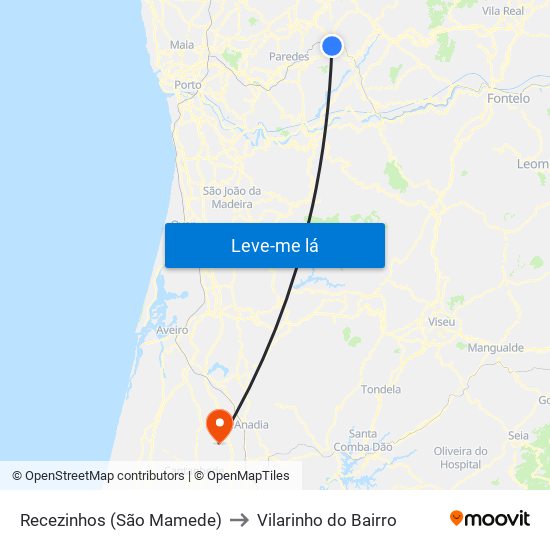Recezinhos (São Mamede) to Vilarinho do Bairro map