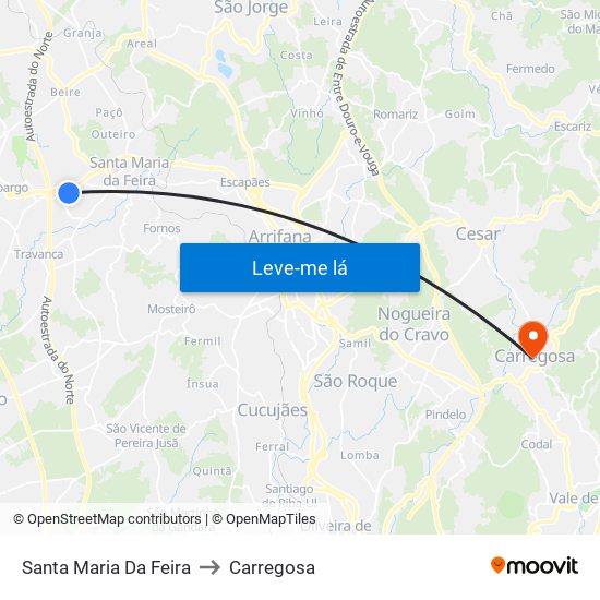 Santa Maria Da Feira to Carregosa map