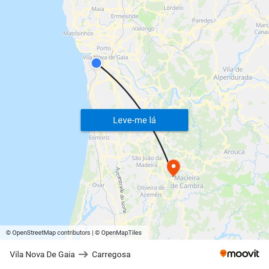 Vila Nova De Gaia to Carregosa map