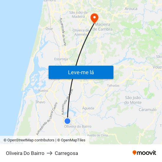 Oliveira Do Bairro to Carregosa map