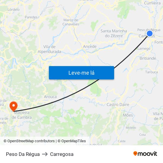 Peso Da Régua to Carregosa map