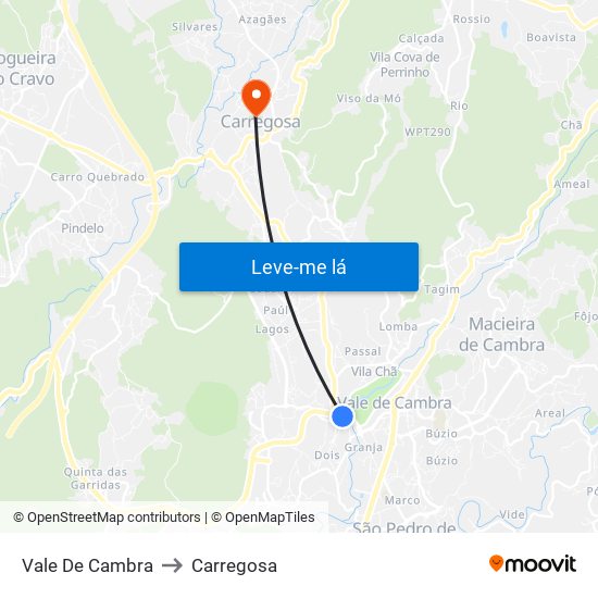 Vale De Cambra to Carregosa map