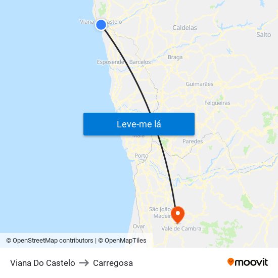 Viana Do Castelo to Carregosa map