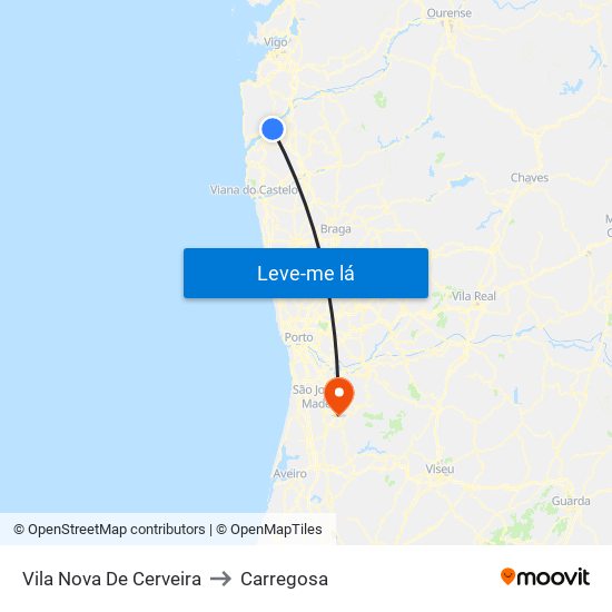 Vila Nova De Cerveira to Carregosa map