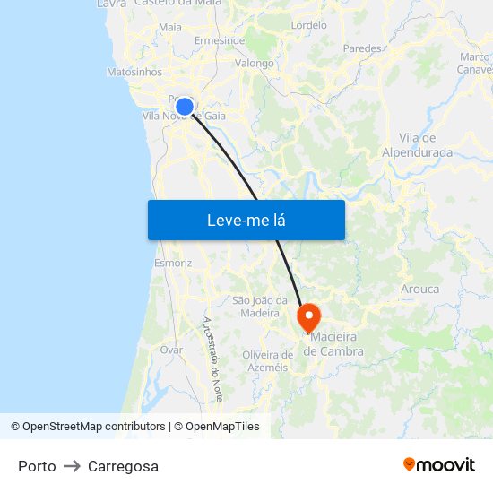 Porto to Carregosa map