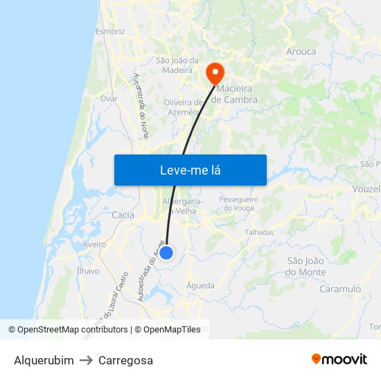 Alquerubim to Carregosa map