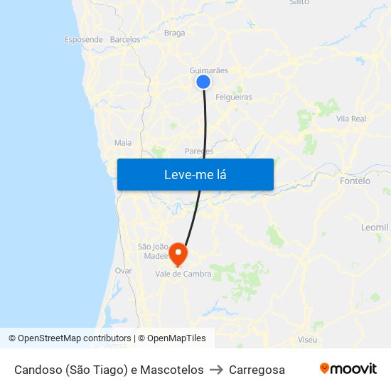 Candoso (São Tiago) e Mascotelos to Carregosa map