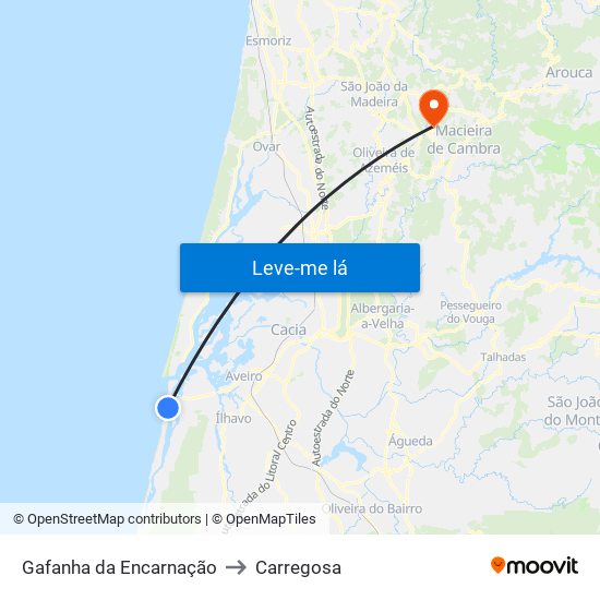 Gafanha da Encarnação to Carregosa map