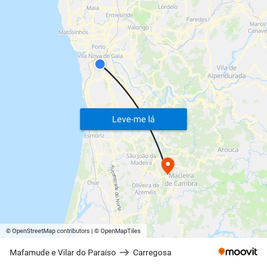 Mafamude e Vilar do Paraíso to Carregosa map