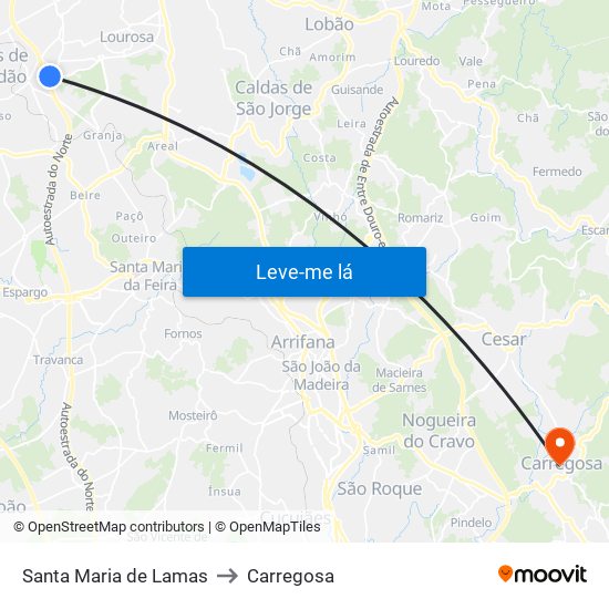 Santa Maria de Lamas to Carregosa map