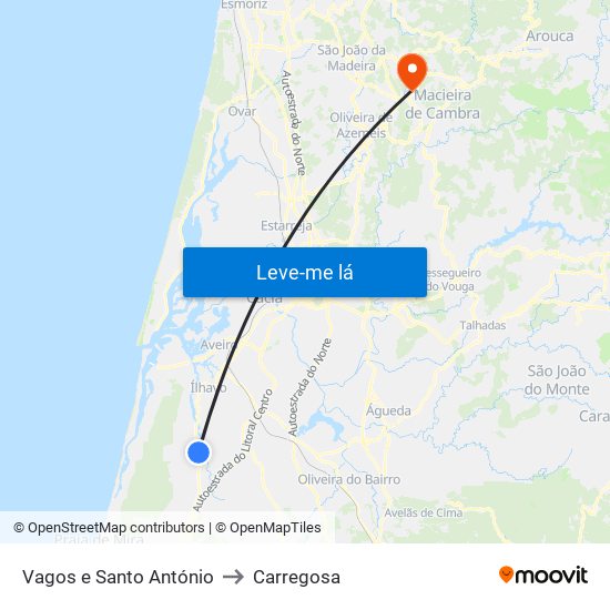 Vagos e Santo António to Carregosa map