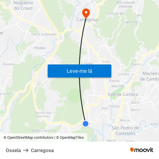 Ossela to Carregosa map