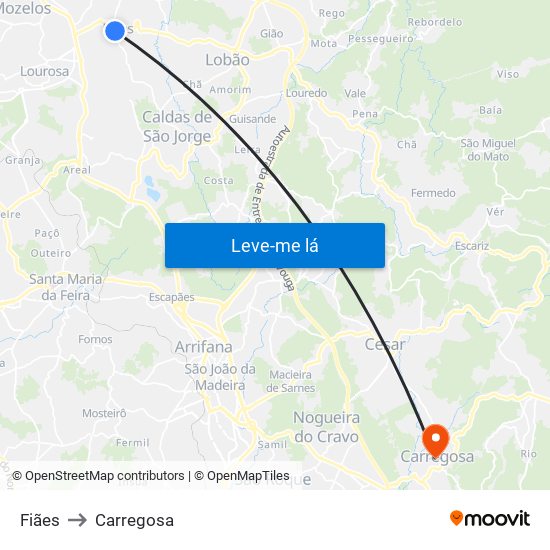Fiães to Carregosa map