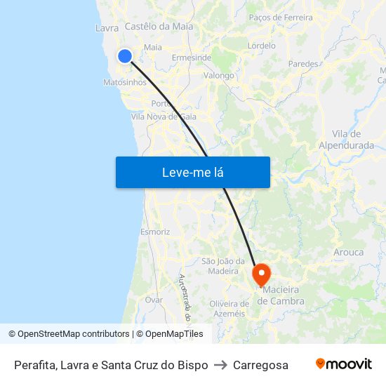 Perafita, Lavra e Santa Cruz do Bispo to Carregosa map