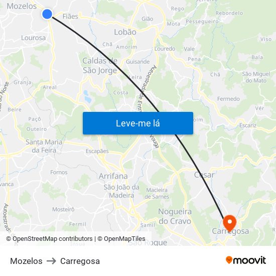 Mozelos to Carregosa map