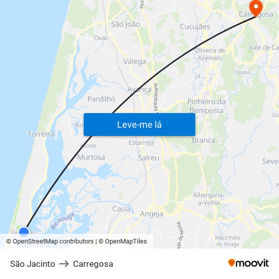 São Jacinto to Carregosa map