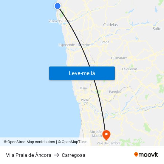 Vila Praia de Âncora to Carregosa map