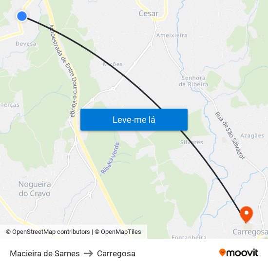 Macieira de Sarnes to Carregosa map