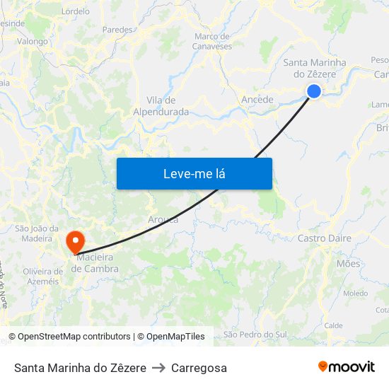 Santa Marinha do Zêzere to Carregosa map