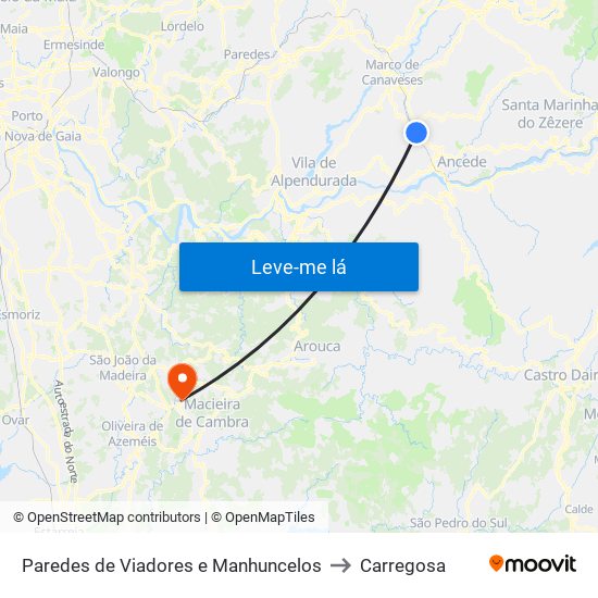 Paredes de Viadores e Manhuncelos to Carregosa map