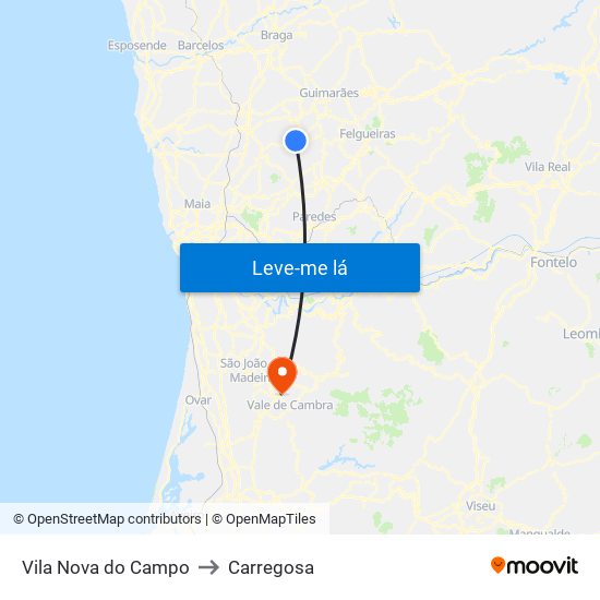 Vila Nova do Campo to Carregosa map