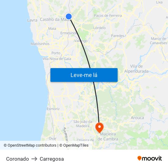 Coronado to Carregosa map