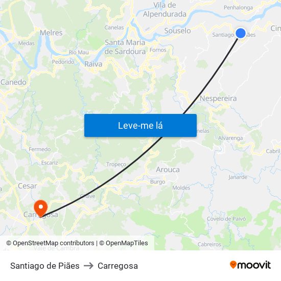 Santiago de Piães to Carregosa map