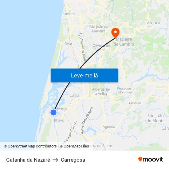 Gafanha da Nazaré to Carregosa map