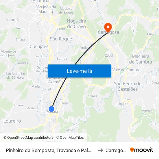 Pinheiro da Bemposta, Travanca e Palmaz to Carregosa map