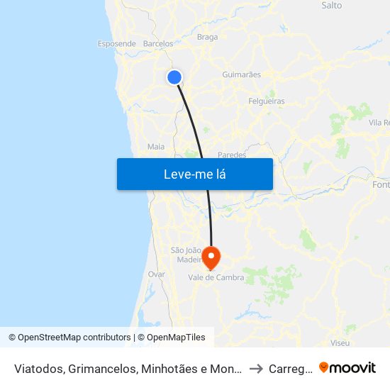 Viatodos, Grimancelos, Minhotães e Monte de Fralães to Carregosa map