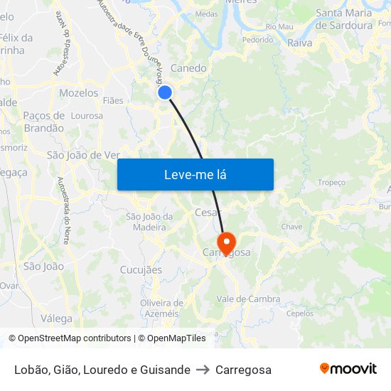 Lobão, Gião, Louredo e Guisande to Carregosa map