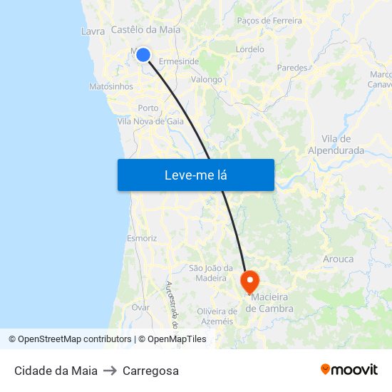 Cidade da Maia to Carregosa map