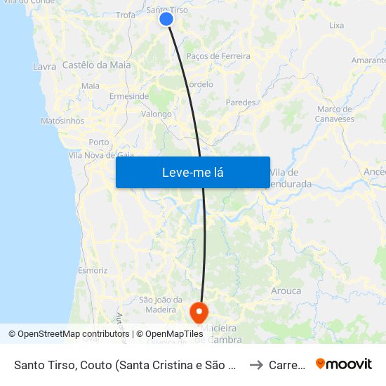 Santo Tirso, Couto (Santa Cristina e São Miguel) e Burgães to Carregosa map