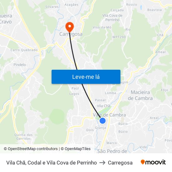 Vila Chã, Codal e Vila Cova de Perrinho to Carregosa map