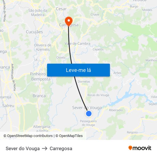 Sever do Vouga to Carregosa map