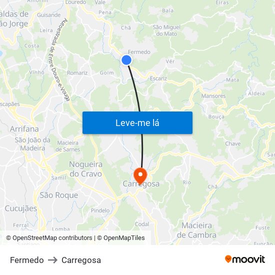 Fermedo to Carregosa map