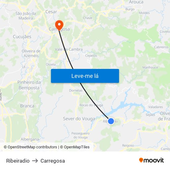 Ribeiradio to Carregosa map